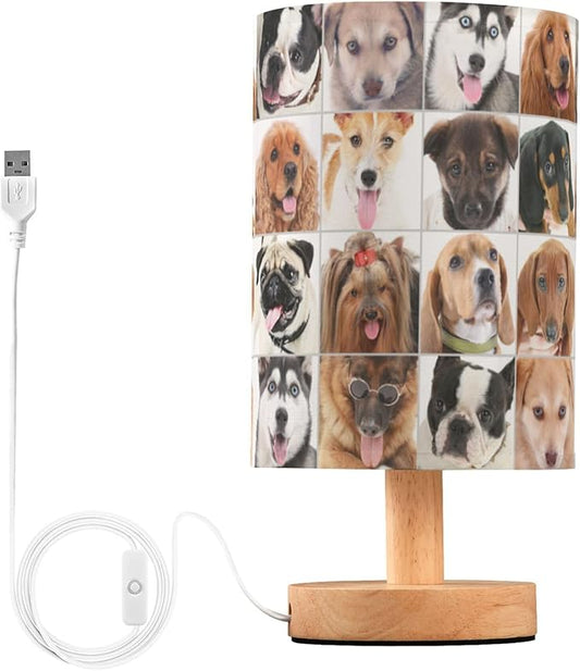 Table Lamp Husky Pug Dachshund Poodle French Bulldog Golden Retriever Dog Nightstand Lamp with Wood Base Fabric Lamp Shade Bedside Desk Lamp for Living Room Bedroom Kids Room Office - Bloomnest