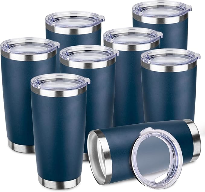 StarSpeed 20oz Tumbler Bulk with Lid, Stainless Steel Insulated Tumblers Double Wall Vacuum Insulated Travel Mug, Powder Coated Coffee Cups for Hot and Cold Drinks(Navy Blue,8) - Bloomnest