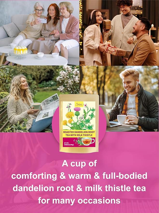 TeeLux Roasted Dandelion Root Tea with Milk Thistle & Peppermint, Smooth & Refreshing Flavor, Caffeine Free, 50 Count - Bloomnest