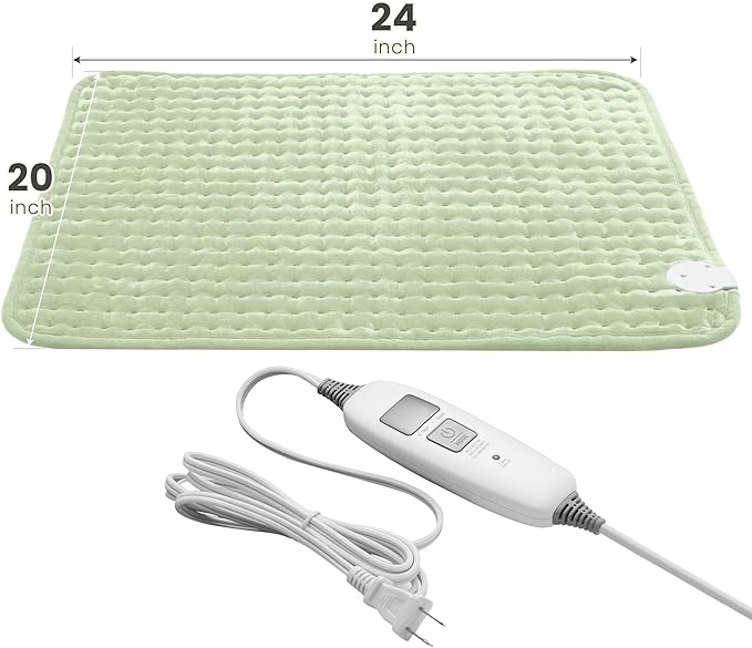 Electric Heating Pad for Back Pain Relief & Cramps - 6 Heat Settings,Auto Shut Off,Moist Heat Options,Portable Heated Pads for Neck/Shoulder Machine Washable for Men Women,Sage Green,20"x24" - Bloomnest