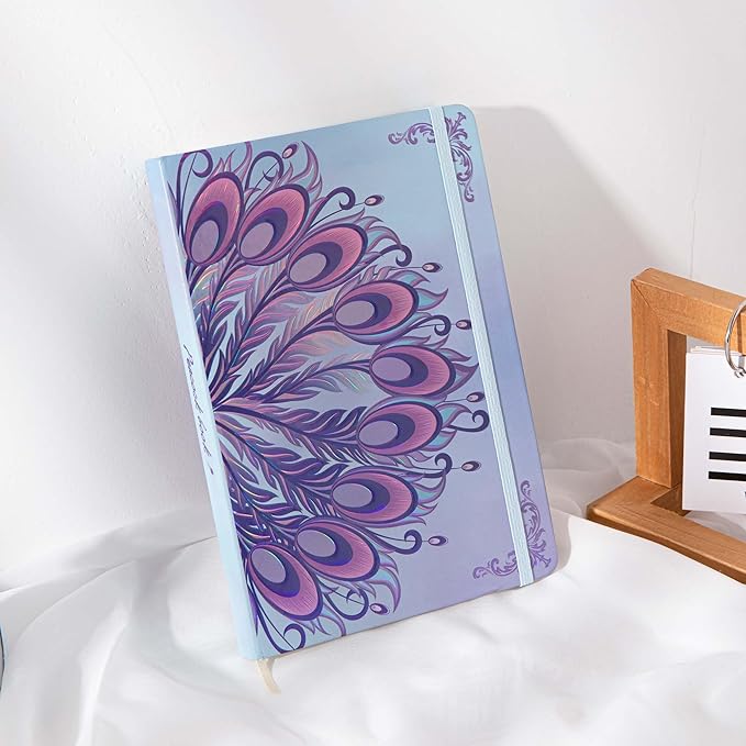 TIEFOSSI A5 Journal Notebook-College Lined Ruled Hardcover Journals for Writing Women-100gsm Thick Paper 224 Numbered Pages-Peacock Feather Embossed Journal-Daily Journal for Writing - Bloomnest