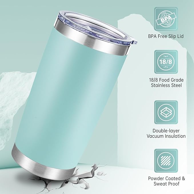 20 oz Tumbler Stainless Steel Tumblers with Lid Double Wall Vacuum Insulated Coffee Mug 20oz Powder Coated Cup for Hot and Cold Drinks, Turquoise, 1 pack - Bloomnest
