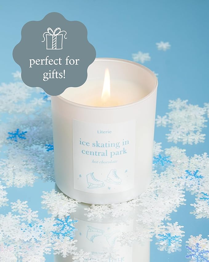 Literie NYC Inspired Scented Candle: Ice Skating in Central Park - Hot Chocolate Scent, 9oz, 50 Hour Burn, Vegan Soy & Coconut Blend Candle for Home Decor, Gift for Women & Men - Bloomnest