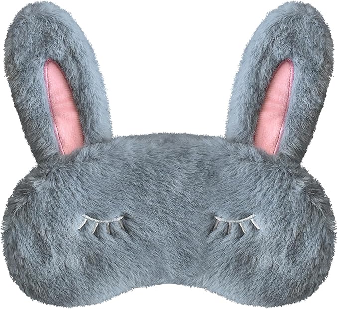 Cute Animal Sleeping Mask Sleep Mask, Soft Plush Rabbit Eye Mask for Travel Nap Sleeping Blindfold Eye Cover Eyeshade for Adult Kids Girls Teens Men Women - Rabbit, Gray - Bloomnest