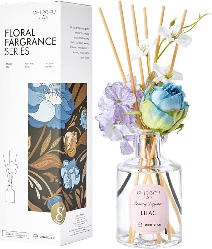 Chloefu Lan Lilac Reéd Diffuser Oil, 6.7 oz Refreshing Natural Essential Scented Oil with Purple Flower Diffuser Sticks,Bathroom Decor, Home & Office Decor,Diffuser Oil Gift Set - Bloomnest