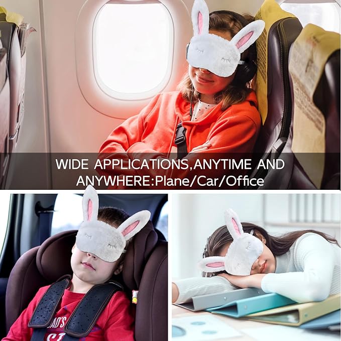 Cute Animal Sleeping Mask Sleep Mask, Soft Plush Rabbit Eye Mask for Travel Nap Sleeping Blindfold Eye Cover Eyeshade for Adult Kids Girls Teens Men Women - Rabbit, White - Bloomnest