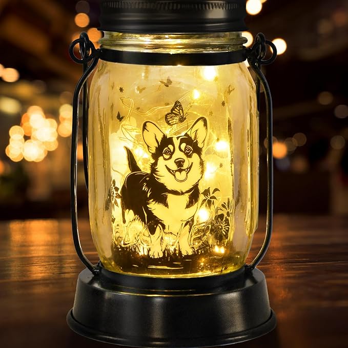 Corgi Gifts for Women/Men Corgi Solar Lanterns Dog Mom Birthday Dog Lovers Lantern Pet Loss Pet Memorial Lights Solar Garden Decoration for Yard, Patio,Backyard,Porch Torches - Bloomnest