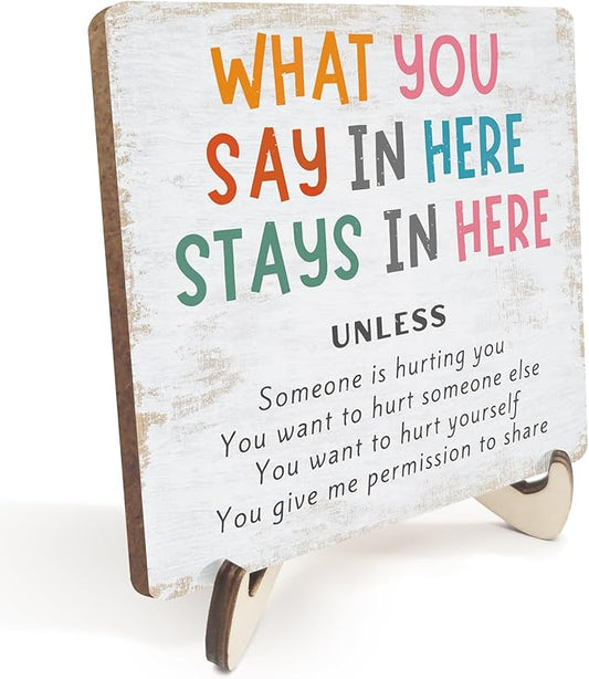 Positive Mental Health Office Decor Rustic Desk Decor Therapy Office School Counselor CBT Therapist Counseling Wood Sign Psychology Decoration for Home Farmhouse Table Shelf Plaque with Wood Stand - Bloomnest