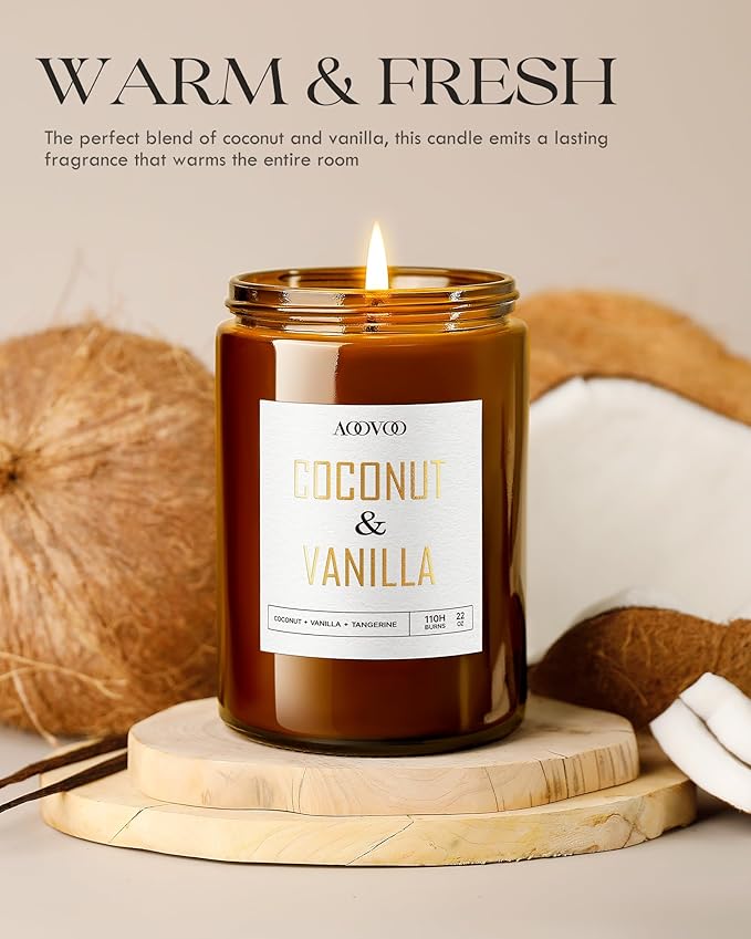 AOOVOO Vanilla Coconut Candle - Large Scented Candles 22oz, Soy Candles, Aromatherapy Candle, Soy Wax Candle - Bloomnest