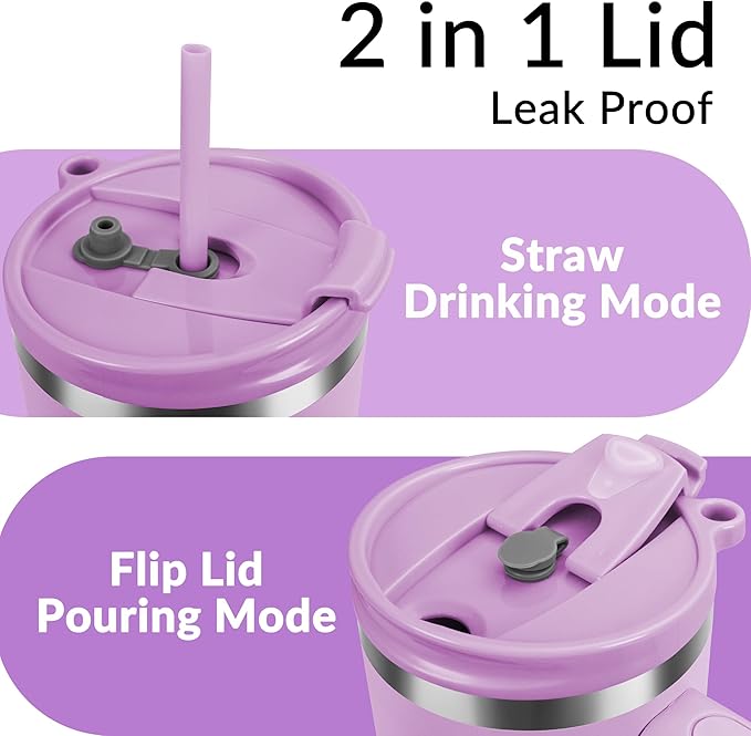 WETOWETO 40oz Tumbler with Handle | Insulated Stainless Steel Travel Mug | 34Hrs Cold & 10Hrs Hot Retention | 100% Leakproof Lid & Straw | Dishwasher Safe + Car Cup Holder Fit (Purple-Pink Gradient) - Bloomnest