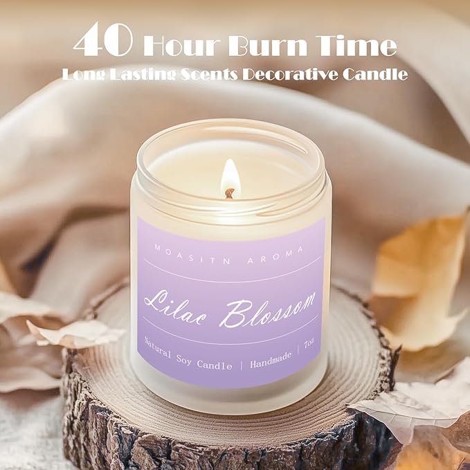 MOASITN Lilac Blossom Spring Soy Candle| Lavender,Lilac,Lemon Scented Candle for Home| Long Burning Aromatherapy Candle| Jar Candel Gift for Women,Men as Birthday,Relaxing,Housewarming Gifts| 7oz - Bloomnest