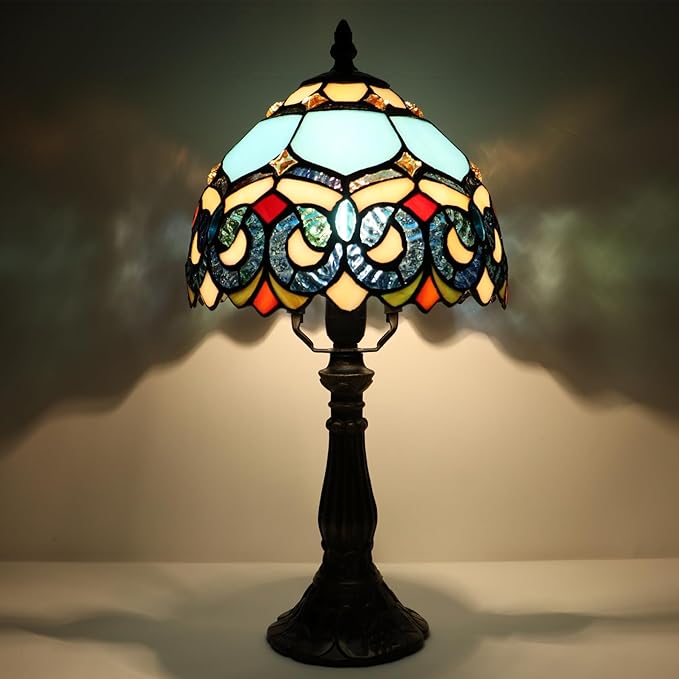 Small Tiffany Lamp Mini Accent Table Lamp Stained Glass Desk Memory Lamp Sympathy 8X14.5 Inch (Sapphire Style) - Bloomnest