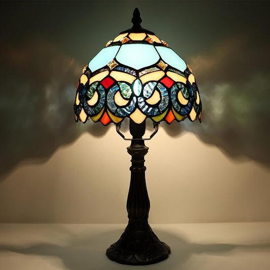 Small Tiffany Lamp Mini Accent Table Lamp Stained Glass Desk Memory Lamp Sympathy 8X14.5 Inch (Sapphire Style) - Bloomnest
