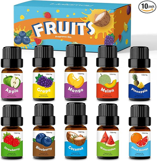 Fruity Fragrance Oil for Candle & Soap Making, Holamay Premium Fruit Essential Oils, 10 x 5ml - Coconut, Strawberry, Mango, Pineapple and More Diffuser Oil Scents, Summer Aromatherapy Oils Set - Bloomnest