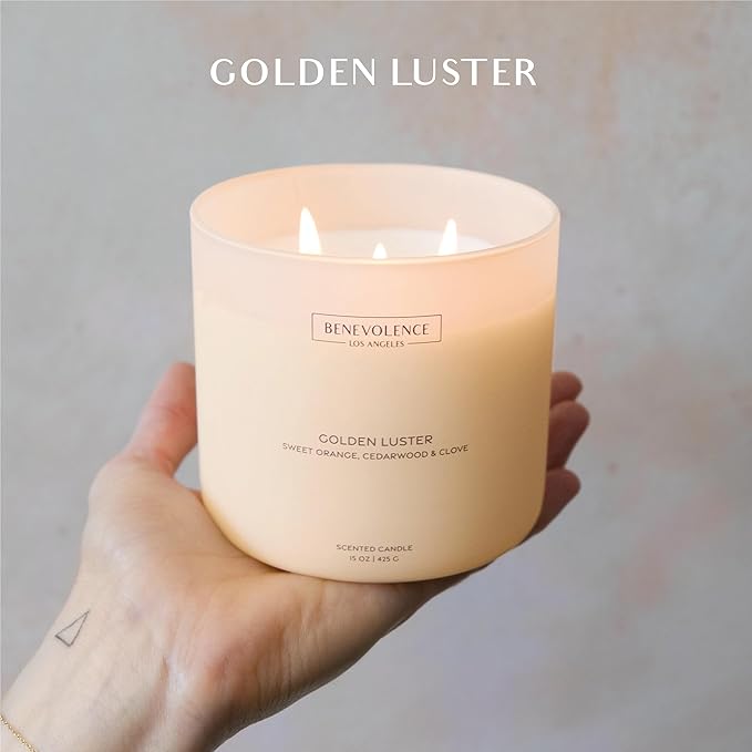 Orange, Cedarwood & Clove – Benevolence LA Large 3-Wick Fall Scented Candle for Home | 15oz, 50-Hour Burn | Soy Wax, Cotton Wicks | Warm & Inviting Autumn Fragrance | Malibu Sands Collection - Bloomnest