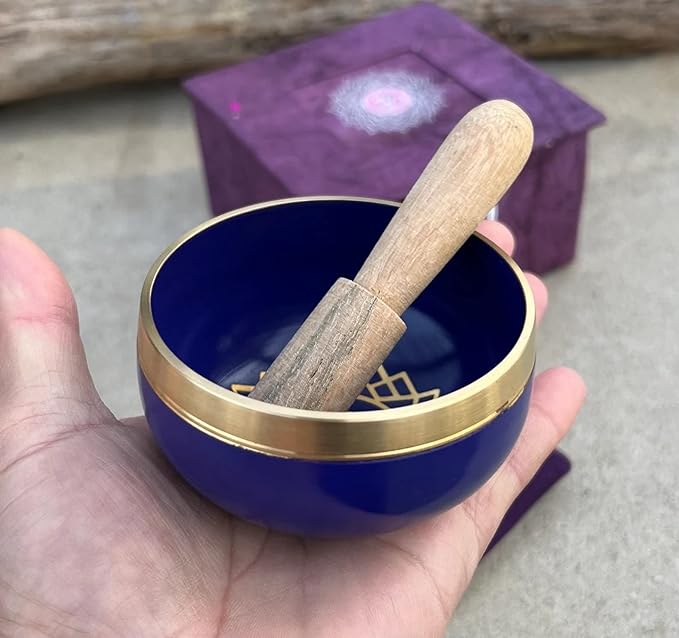 Tibetan Chakra Singing Bowls With Mallet and Cushion (Crown Chakra) - Bloomnest