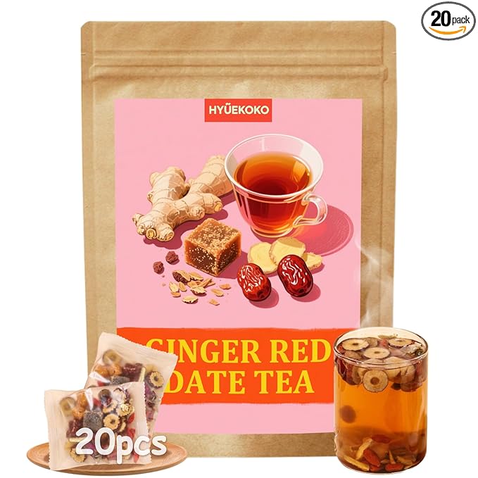 20 Bags Ginger Red Date Tea, Caffeine-Free Natural Ingredients Herbal Tea Bags, No Additives, Daily Enjoyment Tea for Women - Bloomnest