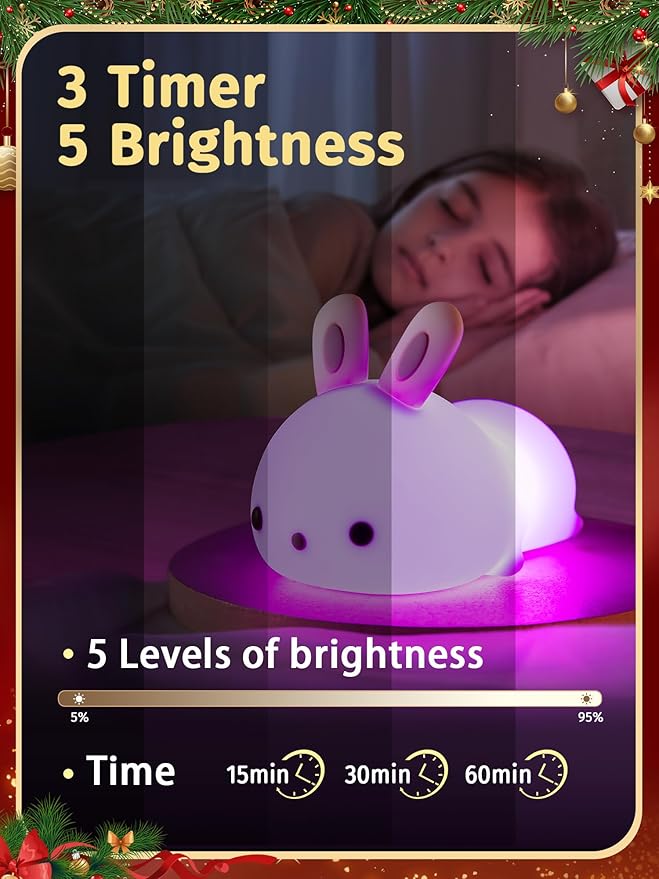 【Gifts Package】 Bunny Night Light for Kids Lamp, 16 Colors & Remote Rechargeable Kids Night Lights for Bedroom, Cute Gifts for Girls Gifts for Women - Bloomnest