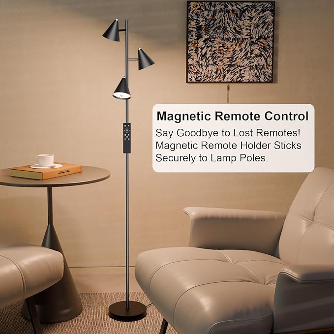 Tree Floor Lamp with Remote, Dimmable 3 Rotatable LED Lights, 5 Color Temperatures, 63" Modern Standing Lamp for Living Room, Bedroom, Office Reading Light - Bloomnest