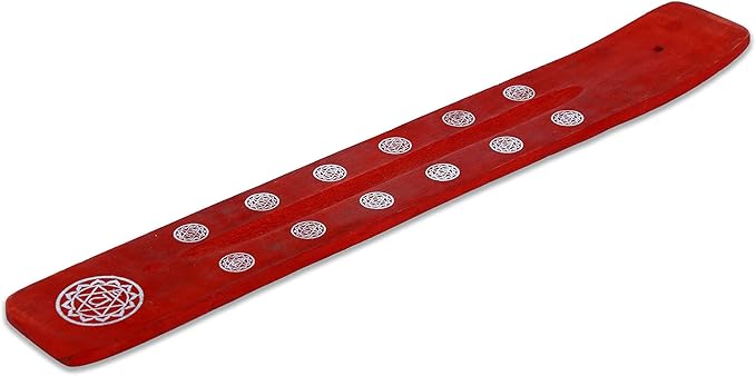 Bless-International Traditional-Handmade-Burner Wooden-Incense-Stick-Holder Ash-Catcher-Stand for-Aromatherapy-Meditation-Yoga (Fire Red) 10 Inches, Pack of 1 - Bloomnest