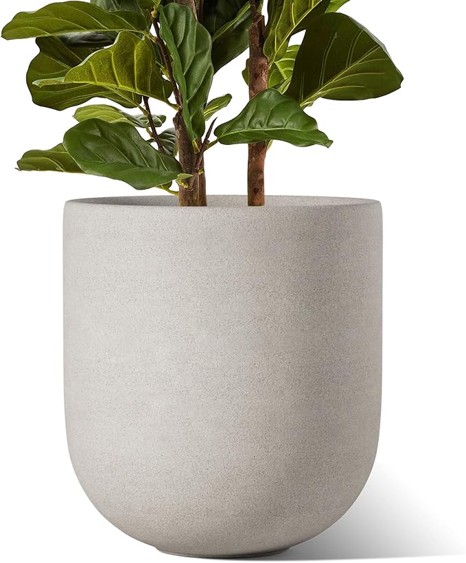 LE TAUCI 12 Inch Pots for Plants, Ceramic Large Planters for Indoor Plants, Indoor Plant Pots for Home Garden Patio Office, Planter Pots with Drainage Hole and Rubber Plug, Neutral Gray - Bloomnest
