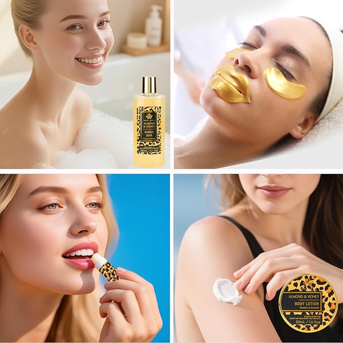 Valentines Day Gifts for Women, 20 Pcs XXL Leopard Bath and Body Gift, Skin Care Set, Self Care Gifts Set, Mother's Day, Birthday, Home Spa Kit, Holiday, Christmas, Shower Cap, Manicure Set - Bloomnest