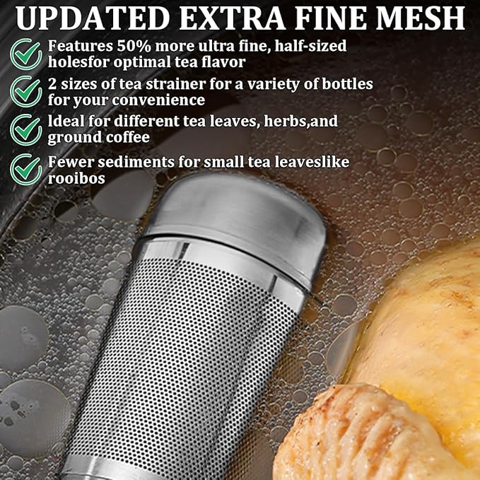 2Pcs Tea Infuser, 2 Size Tea Steeper with Extended Chain Hook, Extra Fine Mesh Tea Strainers for Loose Tea, 304 Stainless Steel Tea Filters for Brew Tea, Spices & Seasoning(1M +1L)