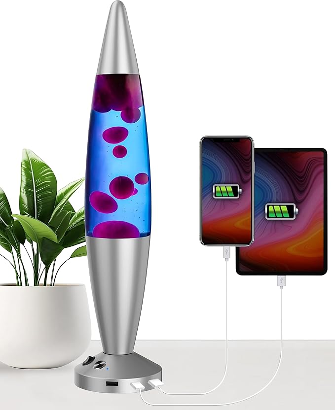 JAMBO Upgraded Motion Lamp – 16" Blue Liquid, Purple Wax – USB Ports, Timer – Night Light for Adults, Teens, Kids – Bedroom, Living Room, Office Décor Lamp - Bloomnest