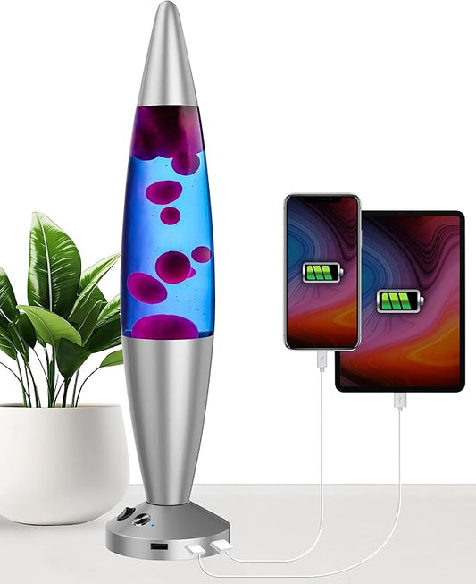 JAMBO Upgraded Motion Lamp – 16" Blue Liquid, Purple Wax – USB Ports, Timer – Night Light for Adults, Teens, Kids – Bedroom, Living Room, Office Décor Lamp - Bloomnest