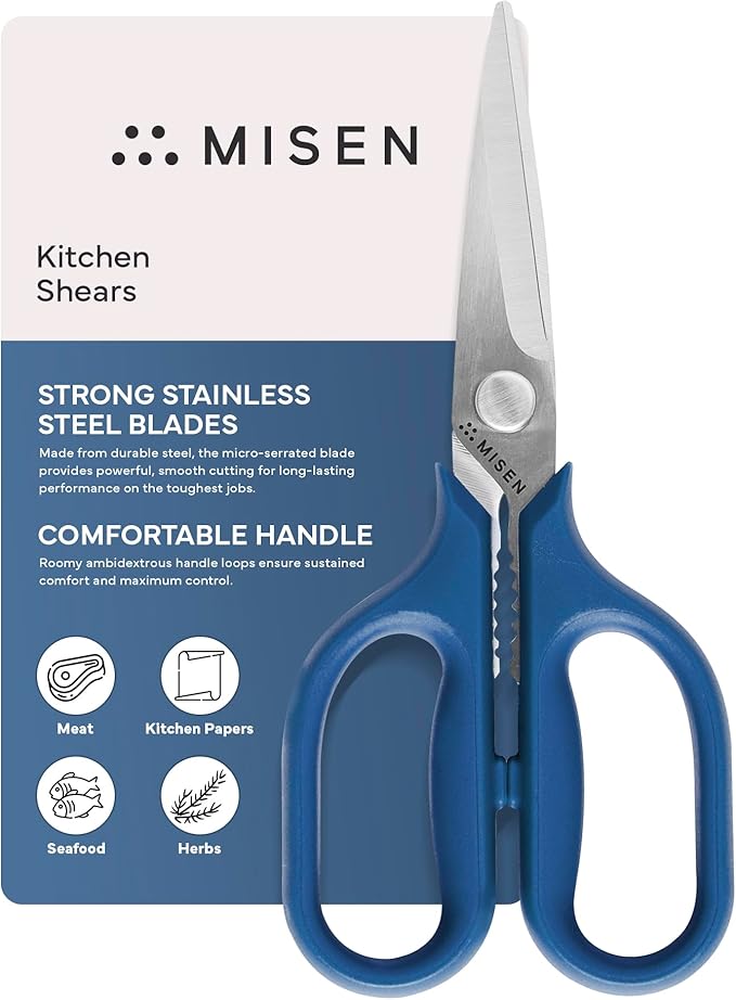 Misen Heavy Duty Kitchen Shears - Comfortable Ambidextrous Scissors for Meat, Poultry, Herbs & More - Easy to Clean - German Stainless Steel - Small | Blue - Bloomnest