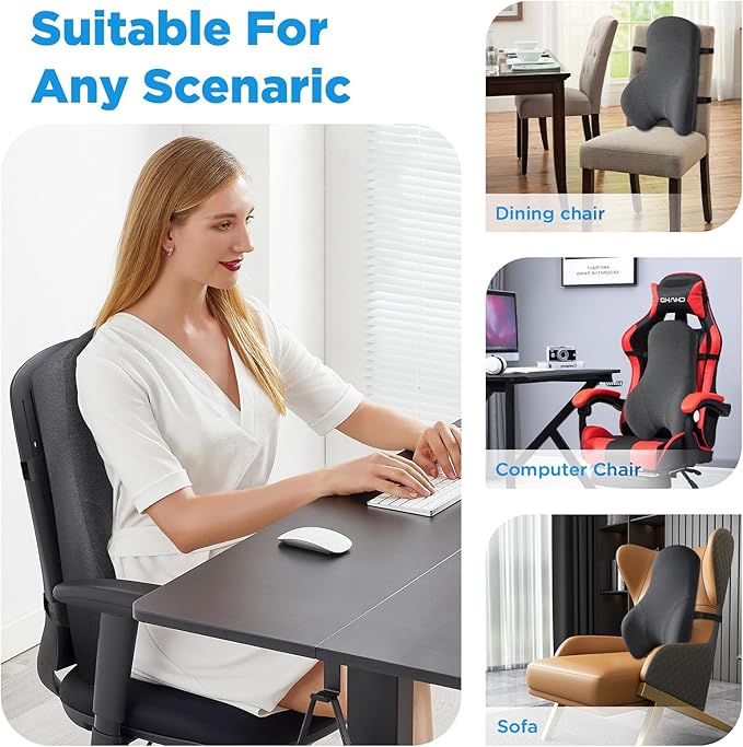 Teemour High Back Support Pillow for Office Chair, Fully Support Entire Back Cushion Pain Relief Promotes Posture- Memory Foam Lumbar Support Pillow for Offfice Chair, Desk, Gaming Chair - Bloomnest