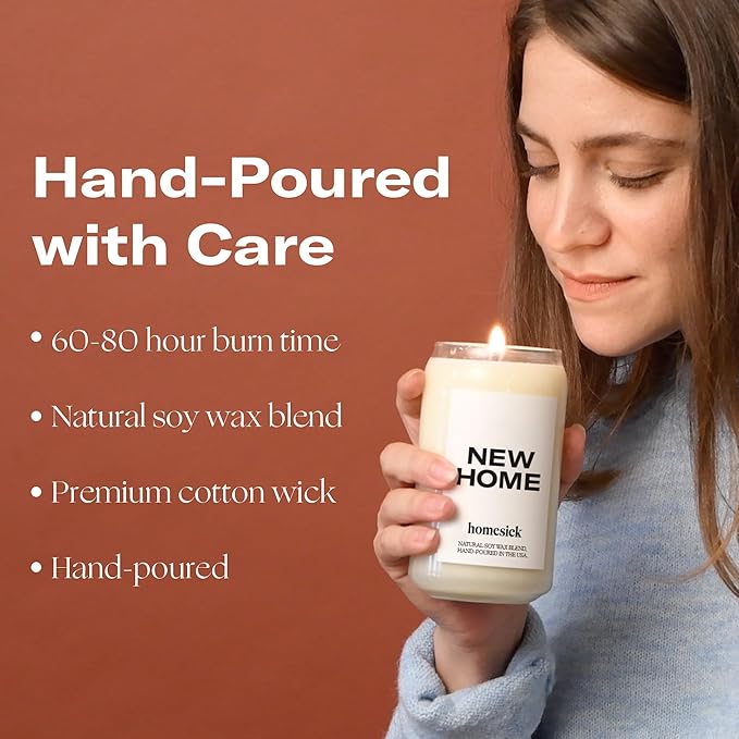 Homesick Scented Candles for Home (New Home) - 13.75 oz Long-Lasting Soy Wax Blend Jar Candle for Housewarming, 60-80 Hours Burn Time - Notes of Jasmine, Cedarwood, Lime, Sandalwood, Oakmoss & Musk - Bloomnest