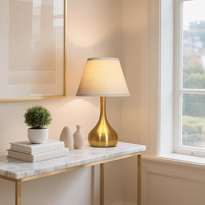Touch Table Lamp for Bedroom Set of 2, 3-Way Dimmable Bedside Lamp for Nightstand, 17” Modern Metal Desk Lamp with Linen Shade for Living Room, Kids Reading, Dorm, Home Office Decor, Bulb Included - Bloomnest