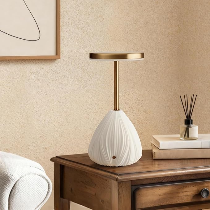 RONDURE 10.6" Ceramic Cordless Table Lamp, Portable Rechargeable Table lamp, Touch Dimmable Warm Ambient Lighting for Living Room, Bedroom, Dining Room, Fast Charging & Long Lasting - Bloomnest