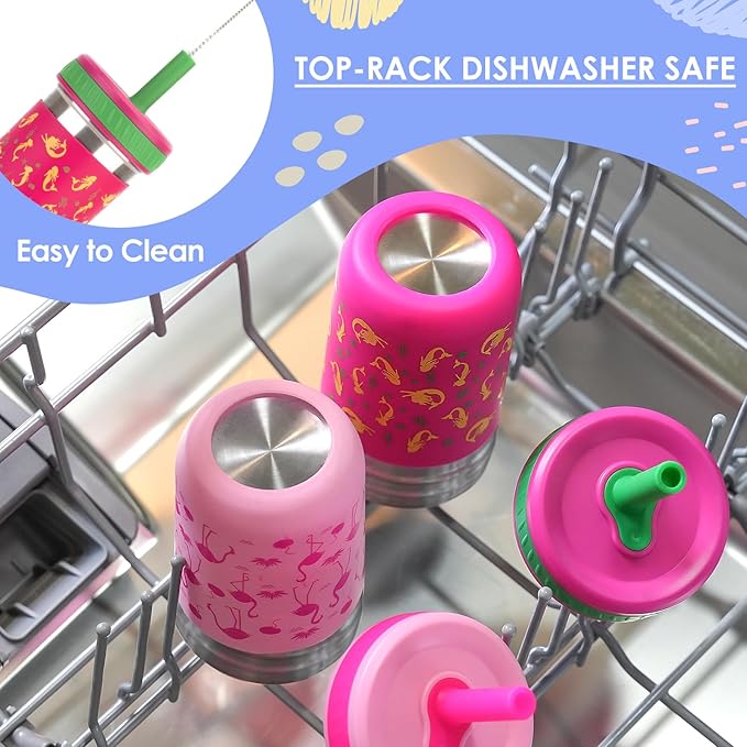 Sursip Toddlers Sippy Cups Stainless Steel Kids Cups with Straws and Lids | Spill-Proof Tumbler Drinks & Snacks, Smoothie Cups, BPA-Free, Dishwasher Safe,2 Packs - Bloomnest