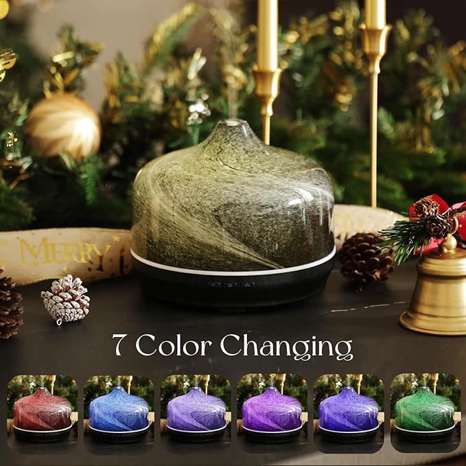 Porseme 500ml Glass Essential Oil Diffuser Aromatherapy Ultrasonic Cool Mist Humidifier 15-21 Running Hours Waterless Auto-Off Air Diffusers for Sleeping Yoga Office Working Spa and Rest (Obsidian) - Bloomnest