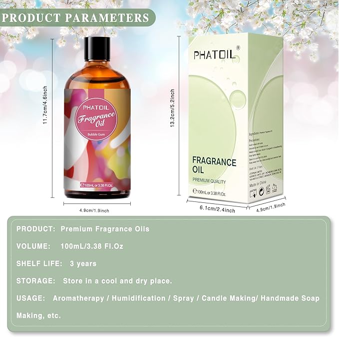 PHATOIL 3.38FL.OZ Bubble Gum Fragrance Oils for Aromatherapy, Essential Oils for Diffusers for Home, Perfect for Diffuser, DIY Candle and Soap Making, DIY Scented Products - 100ml - Bloomnest