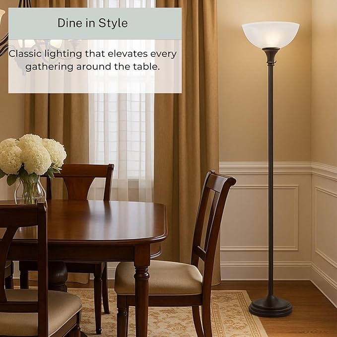 LIGHTACCENTS Bronze Floor Lamp, 72'' Torchiere with Glass Shade, Modern Floor Lamp for Living Room, Bedrooms, Office - Bloomnest