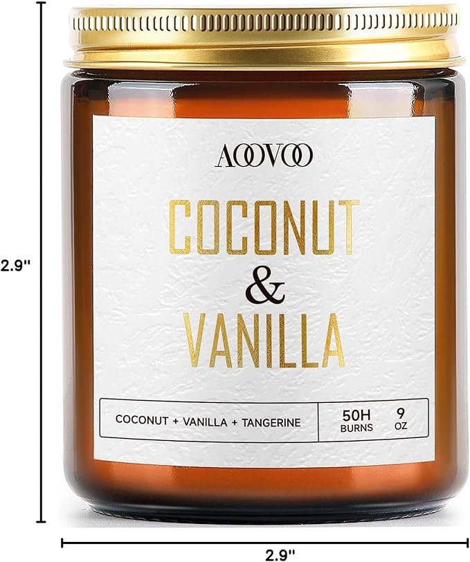 AOOVOO Coconut Vanilla Candles - 9 oz Scented Candles, Aromatherapy Candle, Soy Candle for Home Scented - Bloomnest