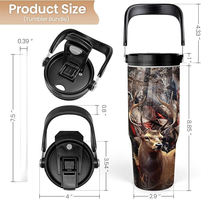 SANDJEST Hunting Gift for Men, Deer Hunting Tumbler with Handle, 30oz Flip Straw Stainless Steel Insulated Coffee Travel Cup, Gifts for Hunter Dad Grandpa for Birthday Christmas Fathers Day - Bloomnest