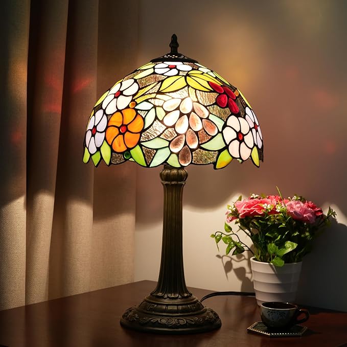 Tiffany Lamp Stained Glass lamp Bedside Table Lamps for Living Room Bedroom Dorm Kitchen Home Decor Festival Birthday Gift,12 inches Grape Flower - Bloomnest