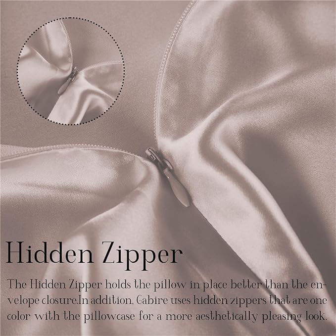 Mulberry Silk Pillowcases Set of 2, Both Sides Real Silk for Hair and Skin Prevent Acne Pillowcase Organic Silk Pillow Cases 2 Pack with Hidden Zipper, Apricot Grey, Standard (20"×26") - Bloomnest