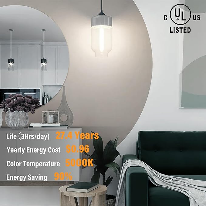 11.8IN 1000LM 5000K Daylight White Light Bulbs E26 Base, T10 T9 Edison Bulbs Dimmable 8W, AC 120V 100 Watt Equal Filament Bulb, Vintage Clear Glass Long Tubular LED Bulb, UL Listed - 2Pack - Bloomnest