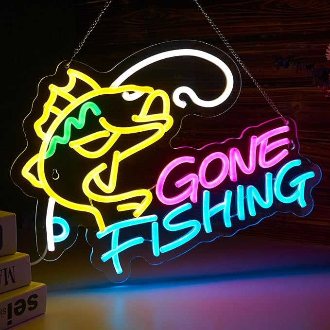 Fishing Neon Sign for Wall Decor Fishing Shop Fishing Gear Store Fisher Club Room Man Cave 5V/2A USB Powered Dimmable - Bloomnest