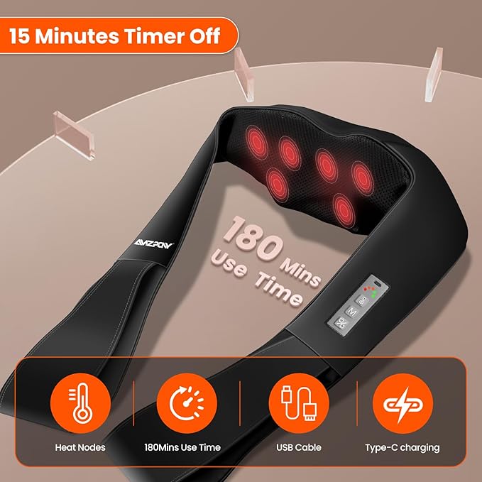 AMZPONY® Cordless Neck Massager for Pain Relief Deep Tissue, Rechargeable Shiatsu Neck and Back Massager with Heat Kneading Shoulder Massage for Body Muscle Pain Relief,Gifts for Dad Mom Friends - Bloomnest