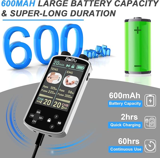 TENS EMS Unit Muscle Stimulator for Pain Relief Therapy - 4 in 1 TENS & EMS & Relax & Custom Frequency + Pulse - Muscle Massager 36 Modes 20 Intensity, Memory & Favorites Function with 600mAh Battery - Bloomnest