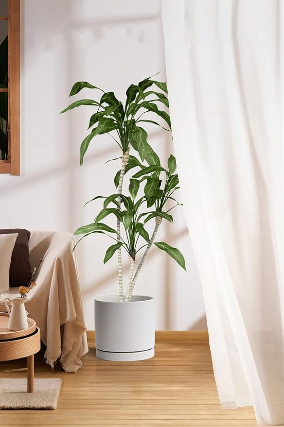 Aveyas 10 inch Ceramic Plant Pot with Drainage Hole and Saucer - Suitable for Indoor and Outdoor Use, Modern Planters for House Garden Flower Tree Snake Monstera Plants (10", Matte White) - Bloomnest