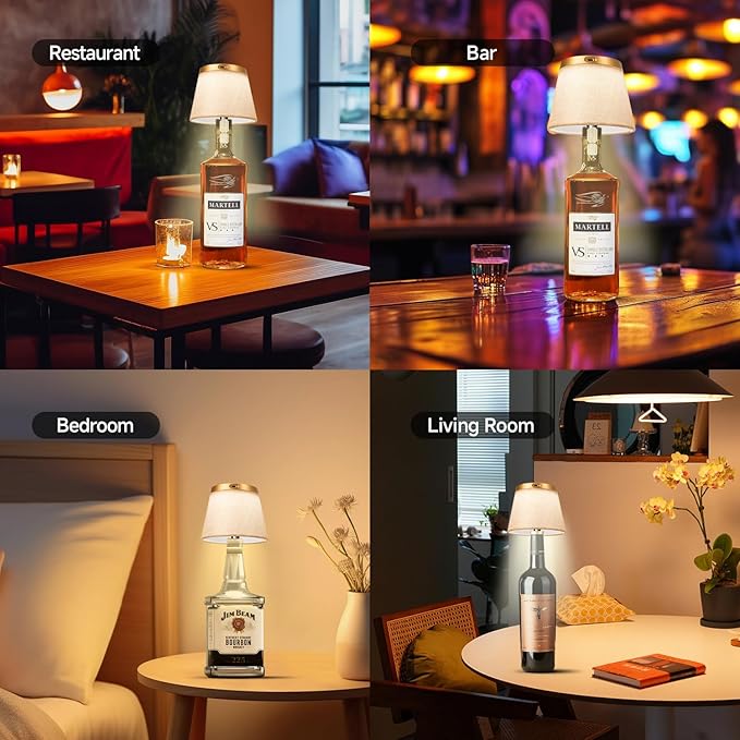 2025 New Bottle Lamp - LED Bottle Lights for Liquor & Wine Bottles, Cordless Lampshade, Whiskey Bottle Top Light, Bottle Stopper Night Light Kit, Rechargeable 3-Tone Touch-Dimmable - Bloomnest