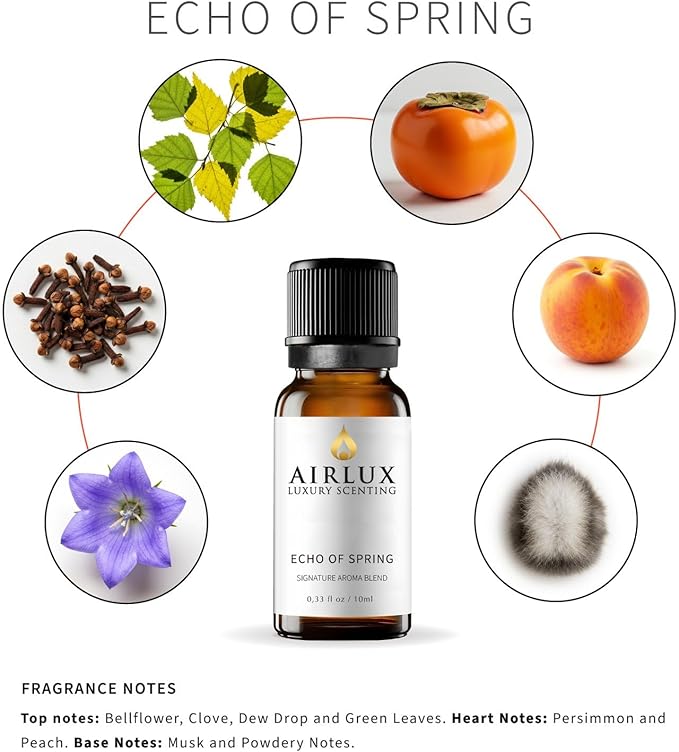 Signature Aroma Oil No. 229 Echo of Spring – Bellflower, Clove, Dew Drop – Aroma Oil for Cold Air & Waterless Diffusers and DIY Crafts – 10 mL, 0.34 fl oz Glass Bottle Airlux