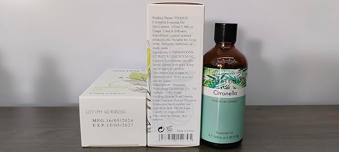 PHATOIL 100ML Citronella Essential Oil, for Aromatherapy Diffusers, Humidifiers, Great for DIY Candle and Soap Making, Gift for Friend PHATOIL